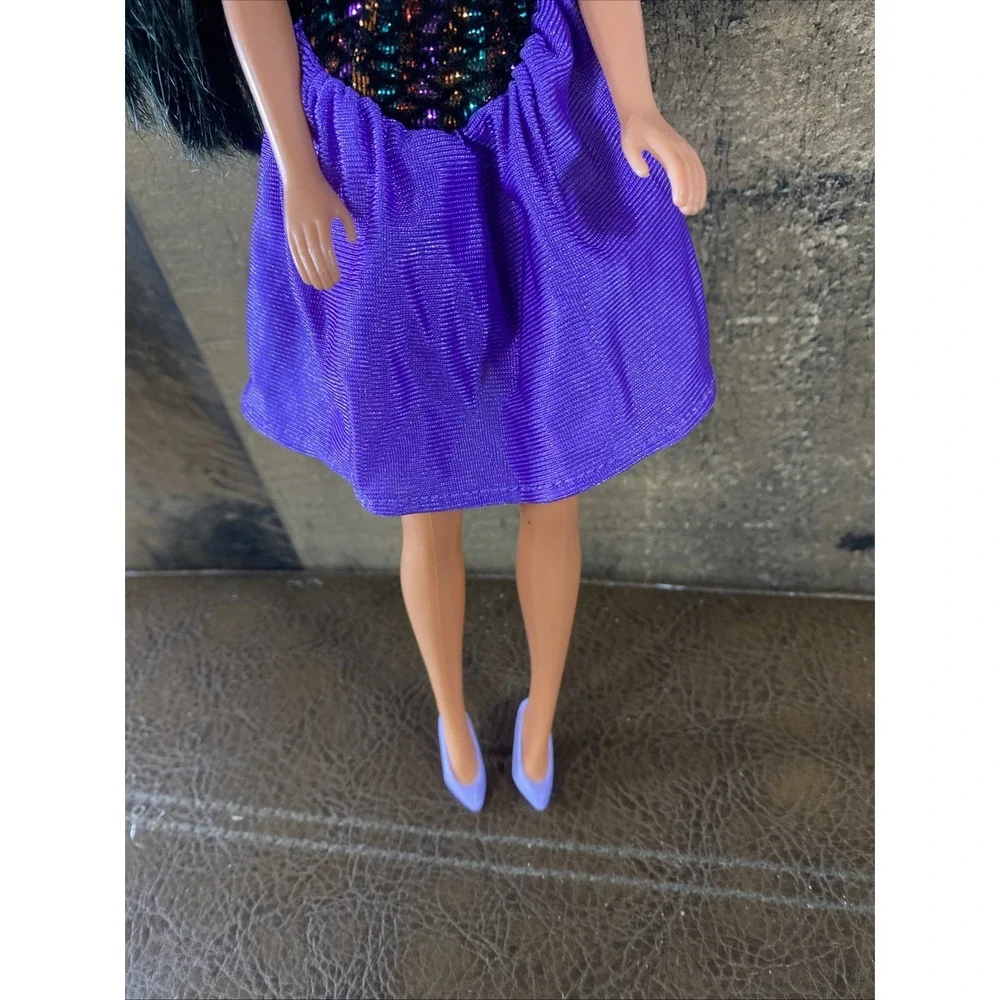 Vintage 90s Barbie‎ Doll Christie Dark Braided Hair Purple Sequin Party Dress